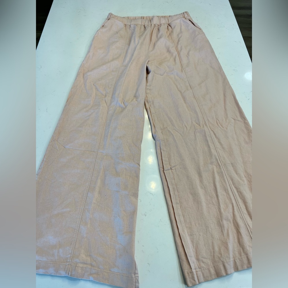 Zenana Pink, Blush Linen Wide Leg Pants Size 1X